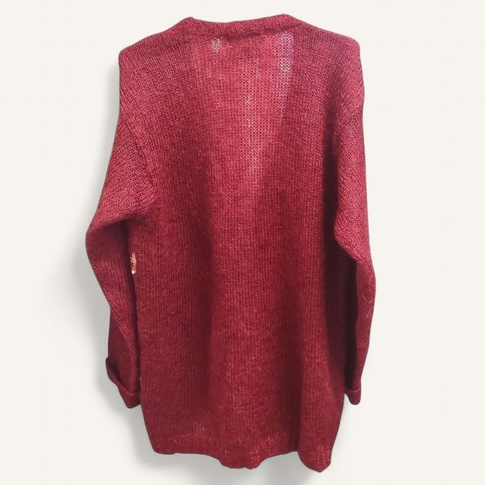 Vintage 90s Y2K Harvest Thanksgiving Burgundy Wool Blend Cardigan Casual Corner - Picture 6 of 12